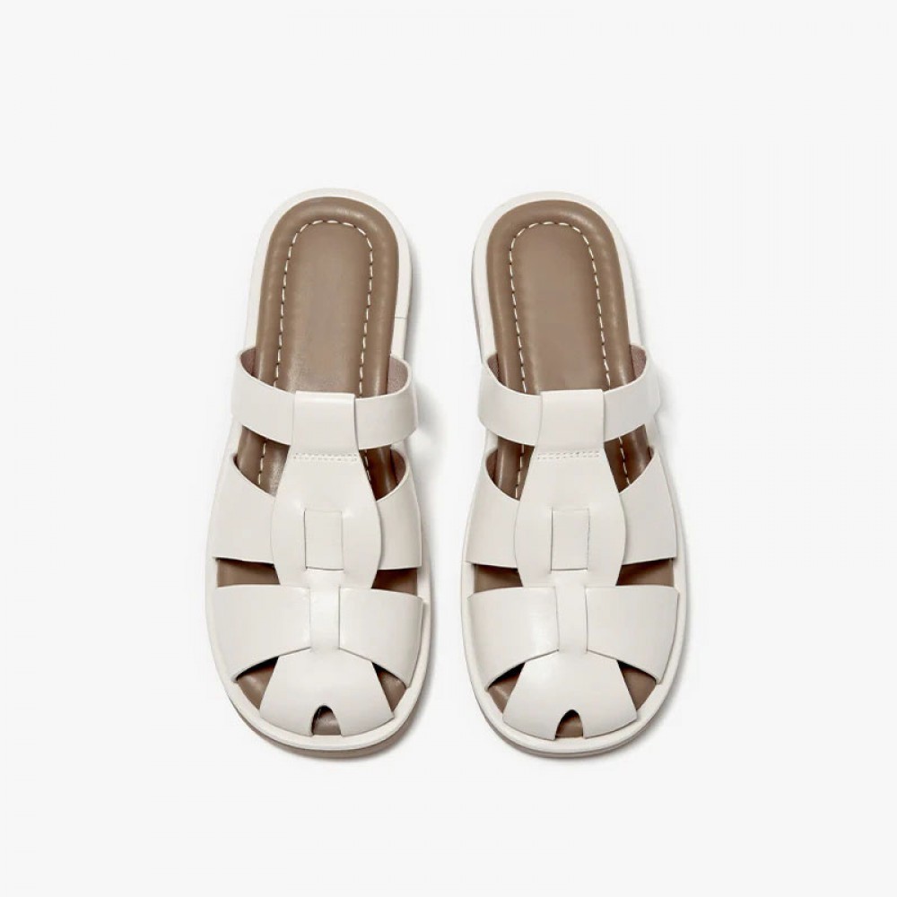Comfortable Leather Gladiator Style White Slippers for Women