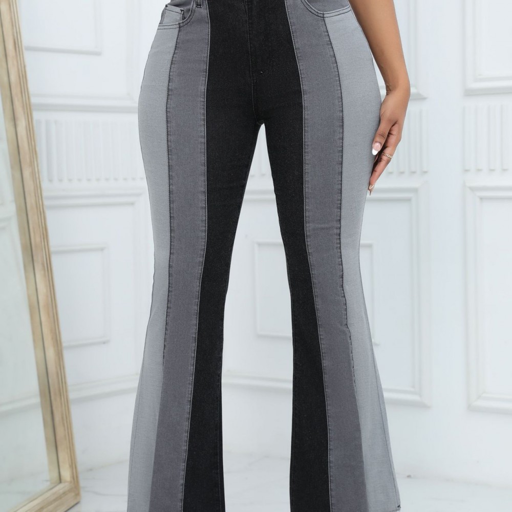 Fashion Grey Black Contrast Jeans for Women