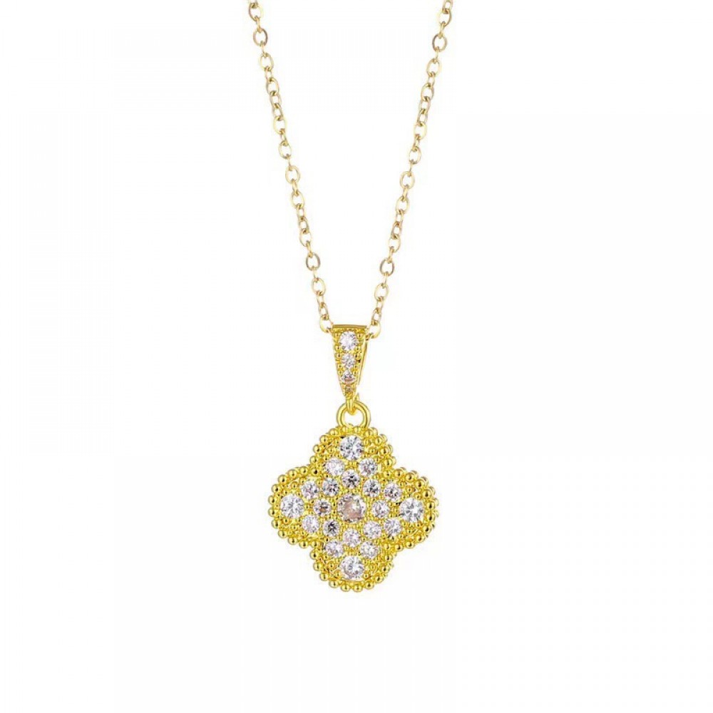 Luxury diamond four-leaf clover micro-inlaid necklace for women niche design high-end pendant