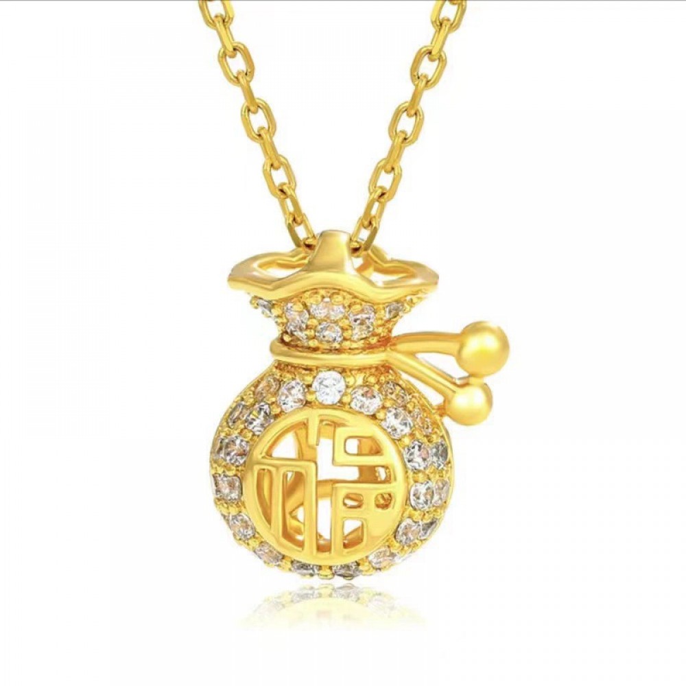 Lucky Bag Necklace for Women Lucky Word Hollow Pendant Design Niche Fashion Clavicle Chain