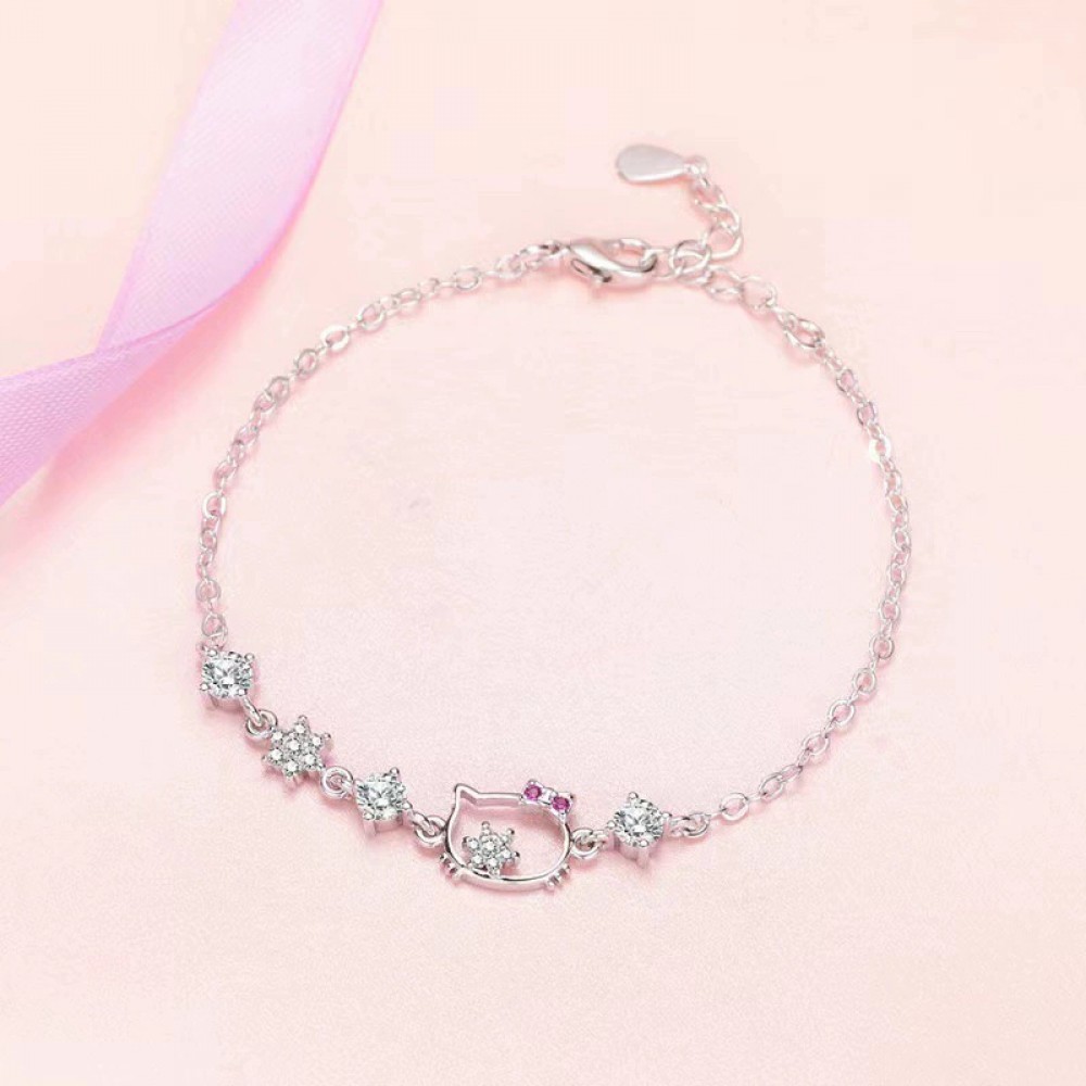 Women's bracelet inlaid with colored zirconium diamonds, sweet kitty cartoon cat hand jewelry