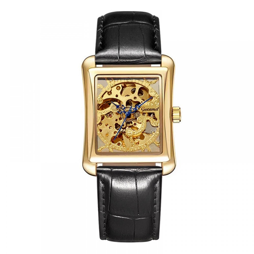 Square watch transparent hollow mechanical men's watch fashion business belt