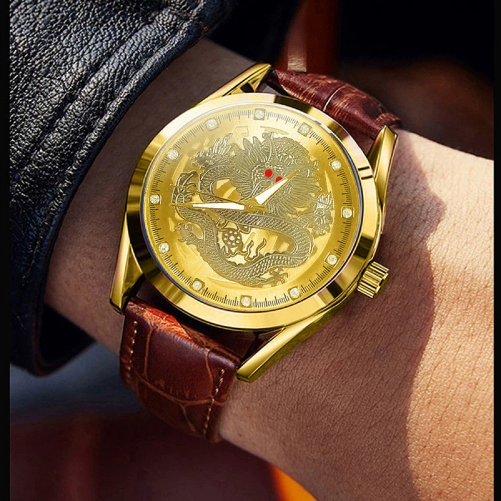 Dragon Shaped Belt Stone Fashion Business Watch Commander Watch