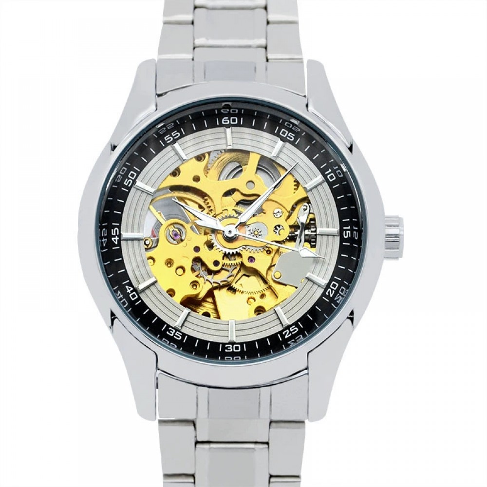 Business fashion watch steel band hollow automatic mechanical watch for men