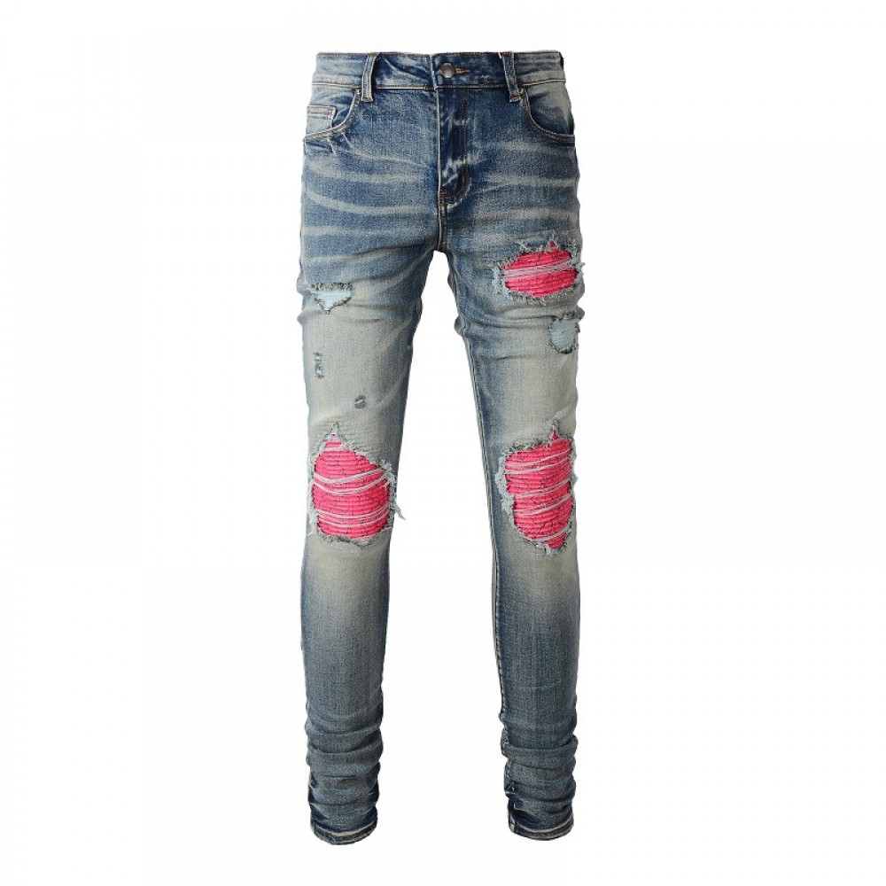 New Ltblue Pink Slim Fit Jeans For Men