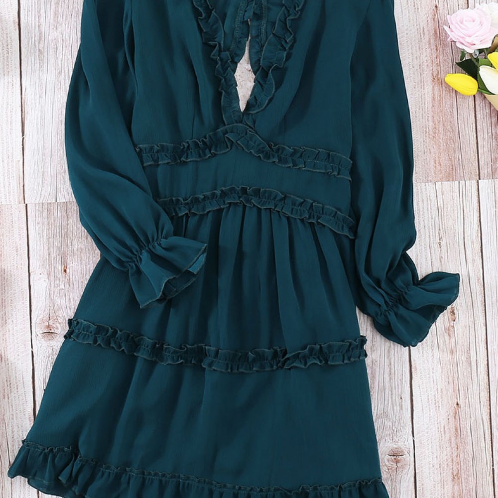 Fashion Navy Deep V Dress For Women