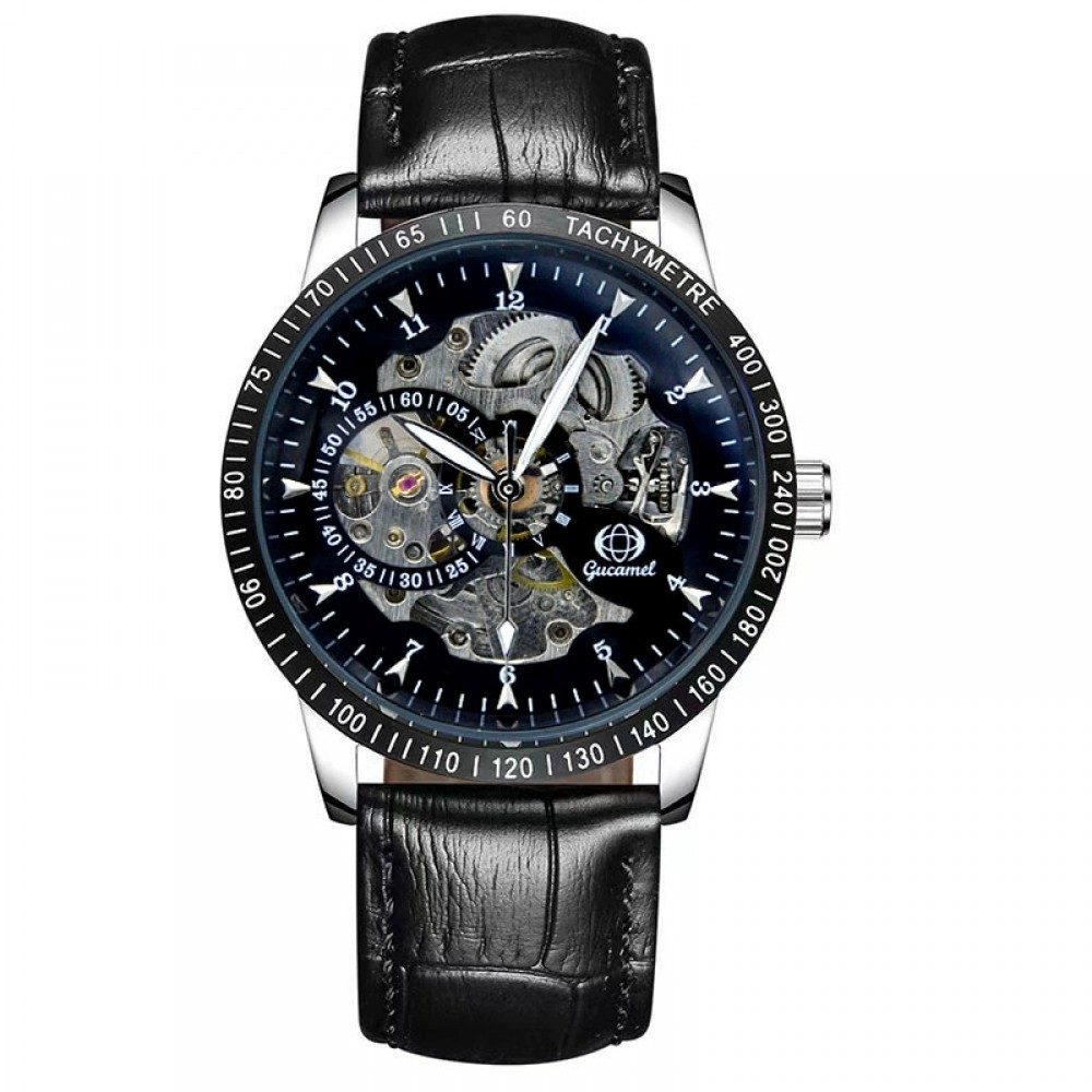 Business hollow fashion men's automatic mechanical watch black