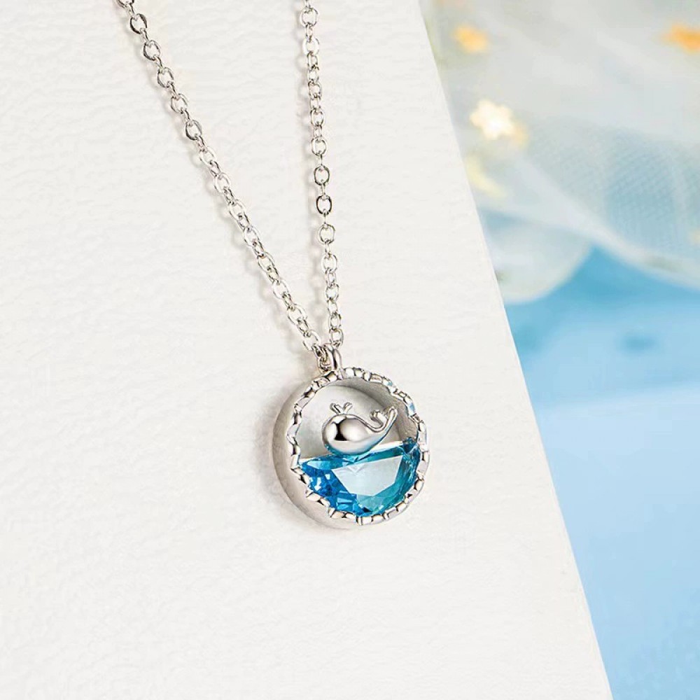 Niche design High-grade sense Colorful blue ocean sea clavicle necklace