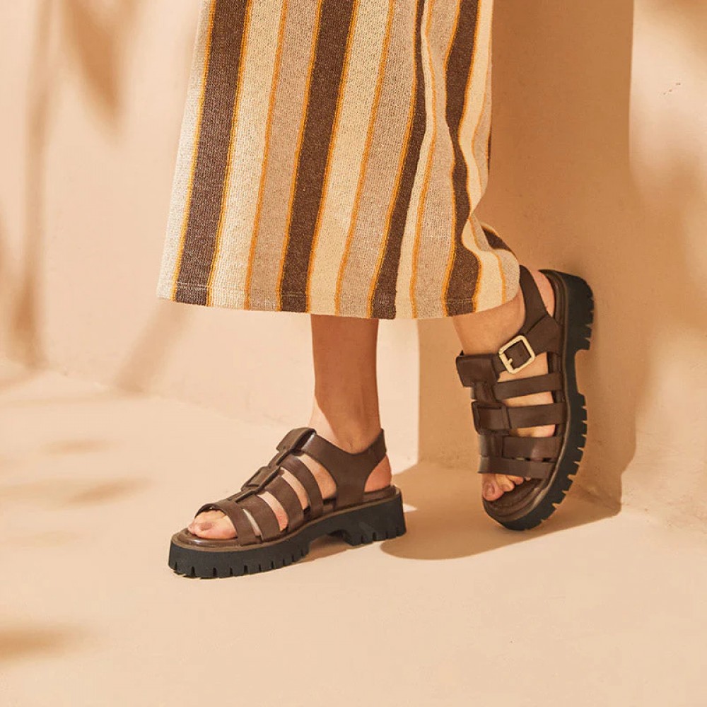 WMNS Hollow Platform Gladiator Brown Sandals