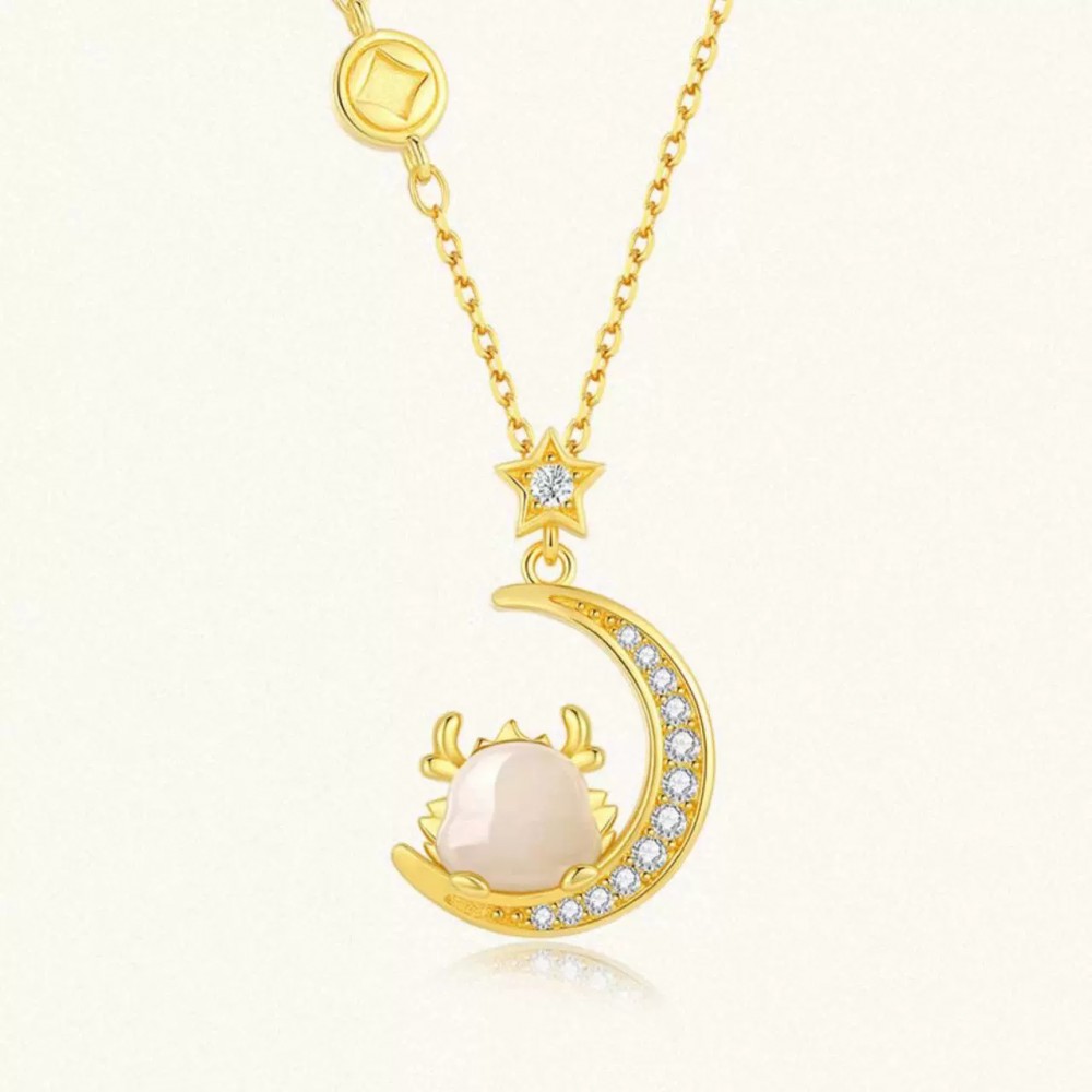2024 New Star Moon Dragon Necklace Women's Imitation Natural Hetian Jade Pendant
