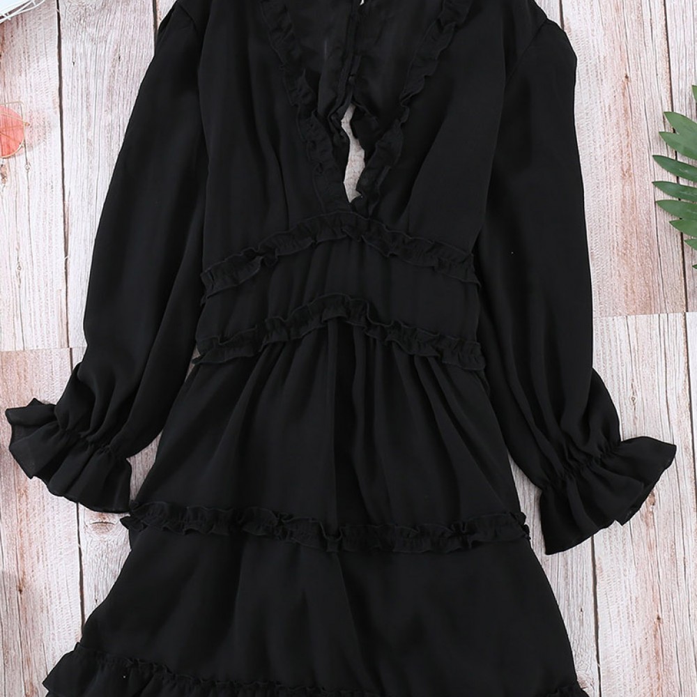 Fashion Black V Dress For Women