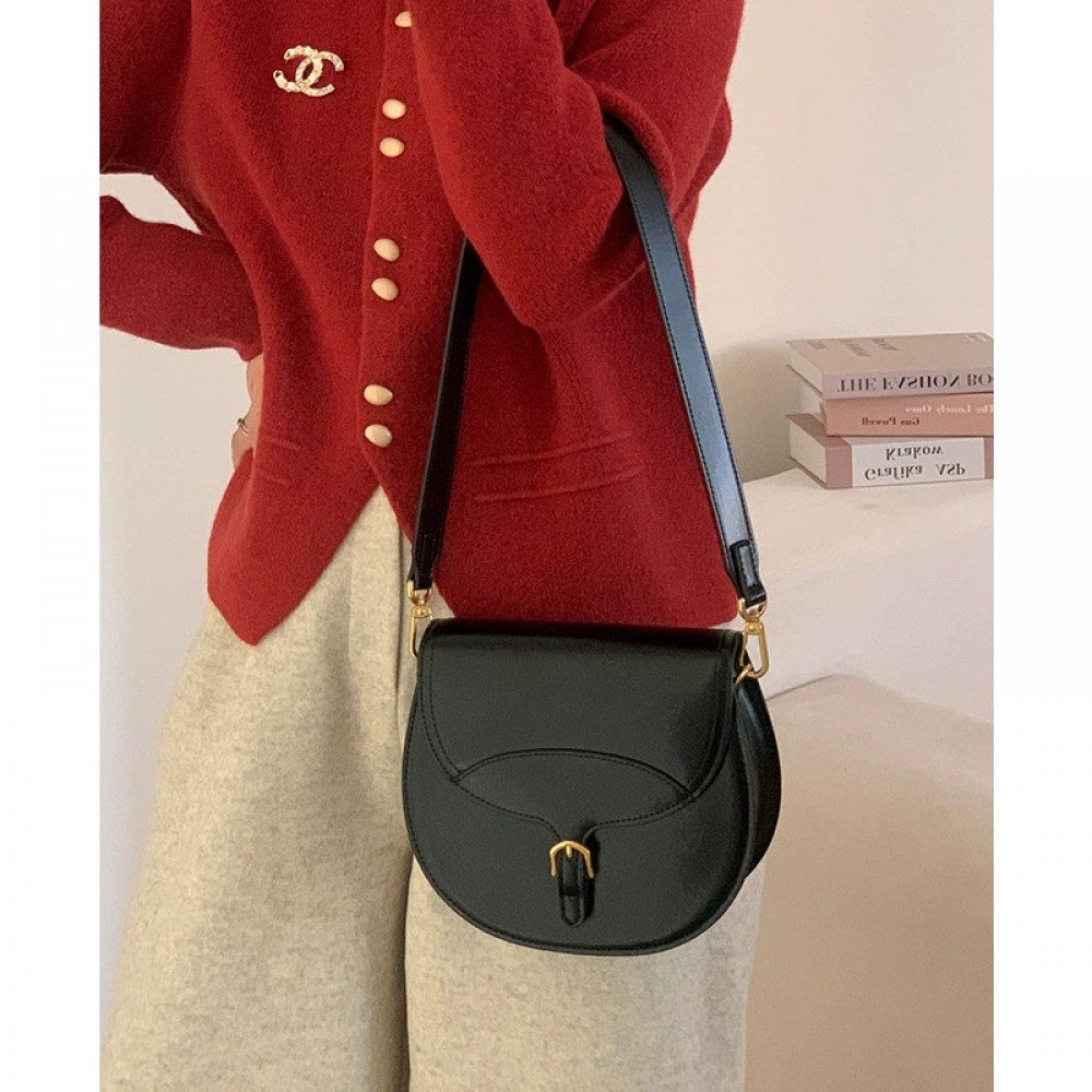 Genuine leather small bag high-end niche design semi-circular saddle bag