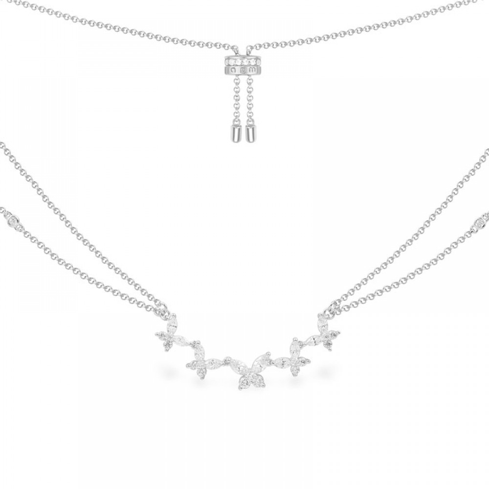 Silver Butterfly Double Clavicle Necklace