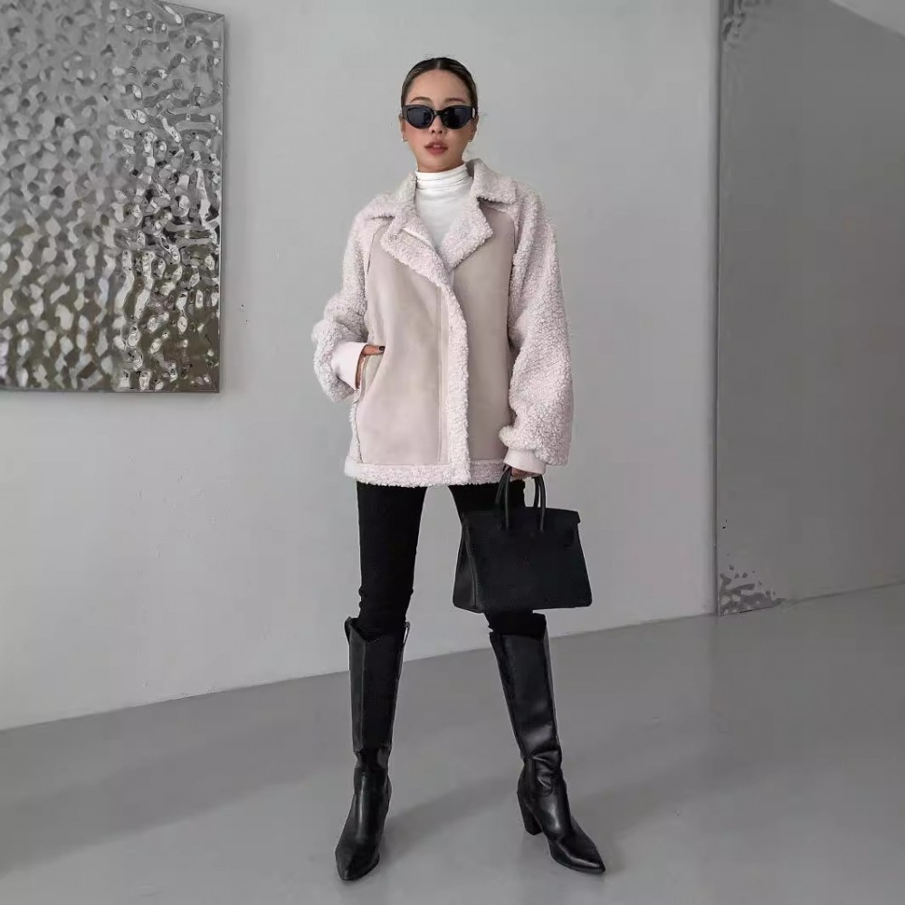 New White Long Sleeve Loose Casual Jacket For Women