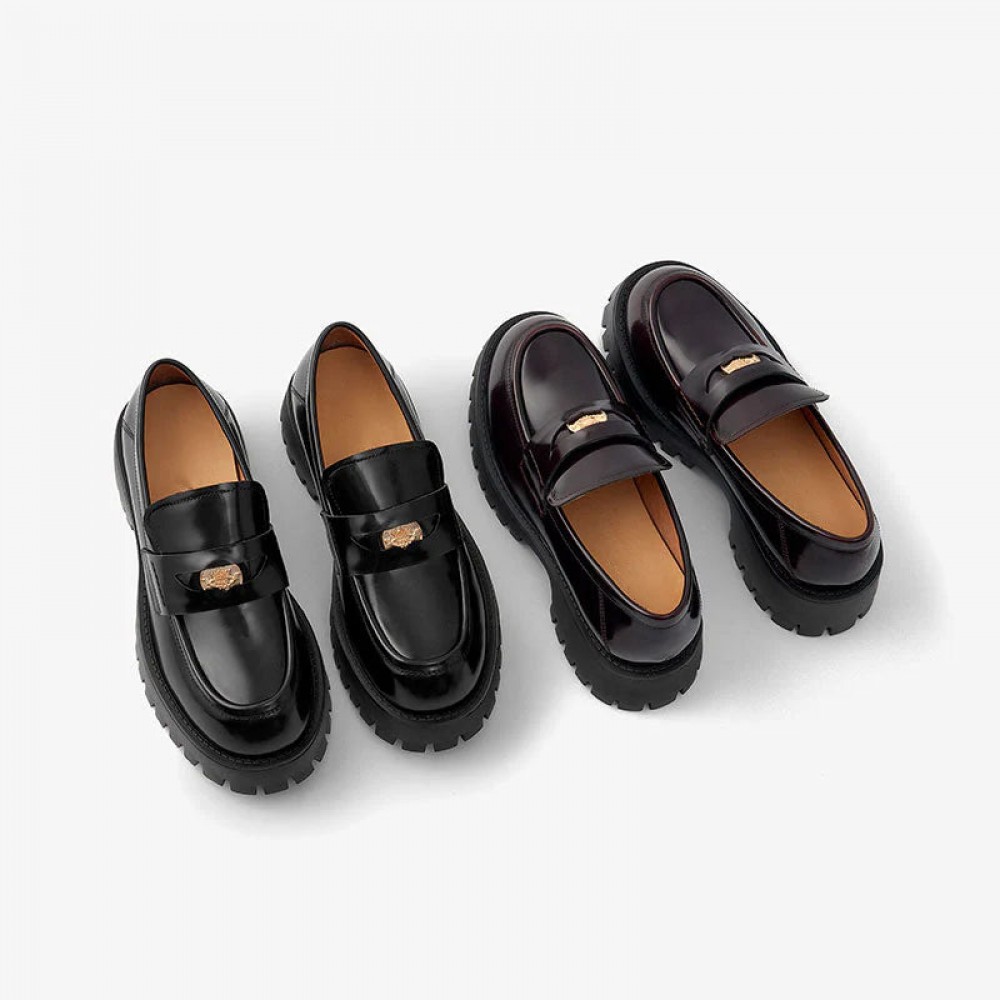 Platform Cow Leather Penny Loafers Win Red Shoes for Women