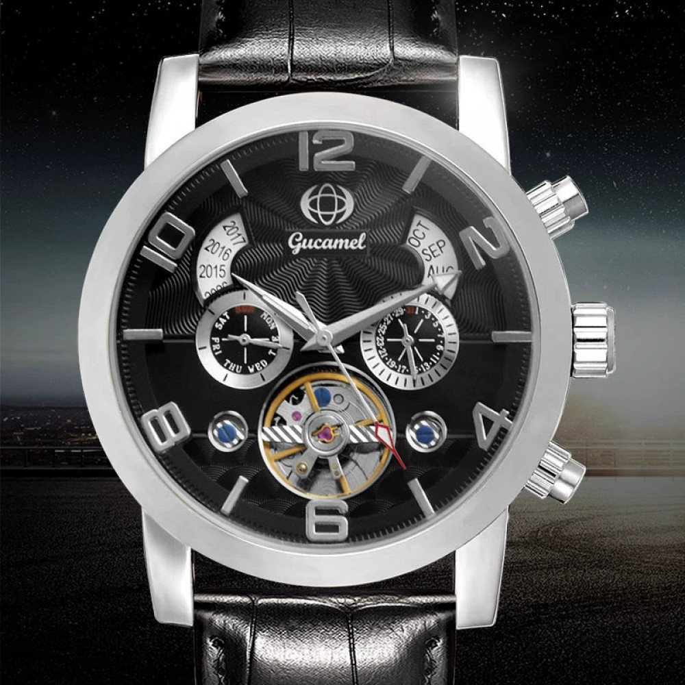 Classic Fashion Business Watch Black Dial Leather Strap