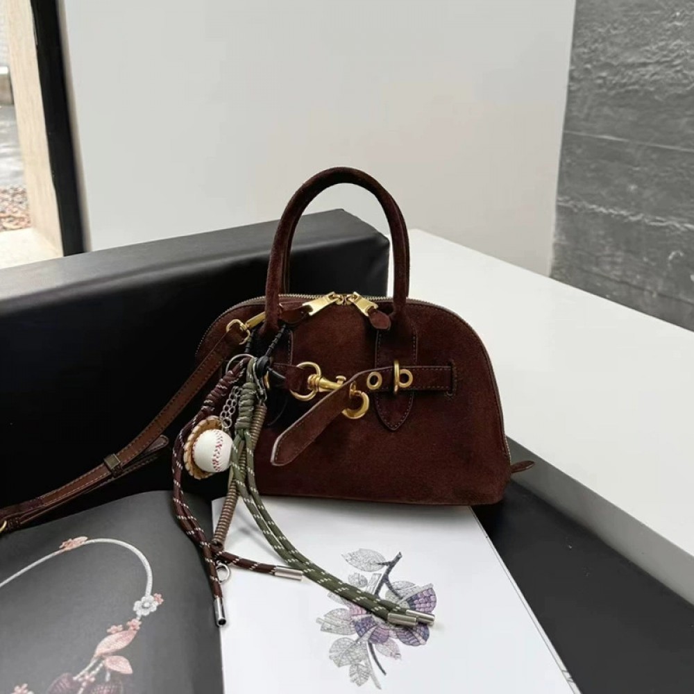 2025 new Boston bowling bag women's genuine leather shoulder messenger shell bag
