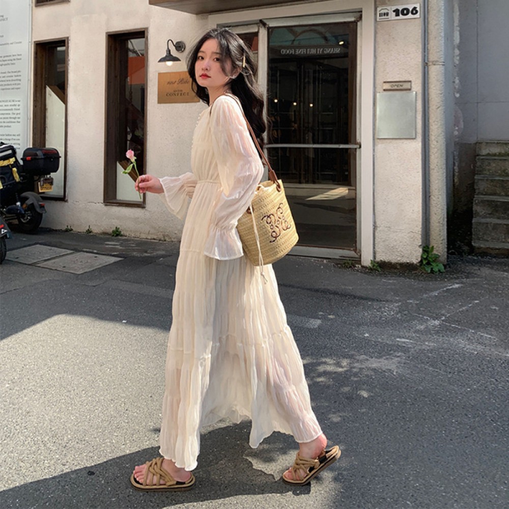 Fashion White long sleeve dress For Women