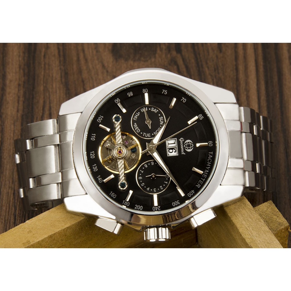 Fashion social business men's steel strap watch black dial